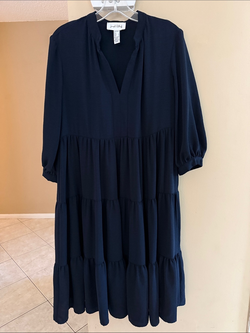 Joseph Ribkoff Navy Tiered Midi Dress with V-Neck